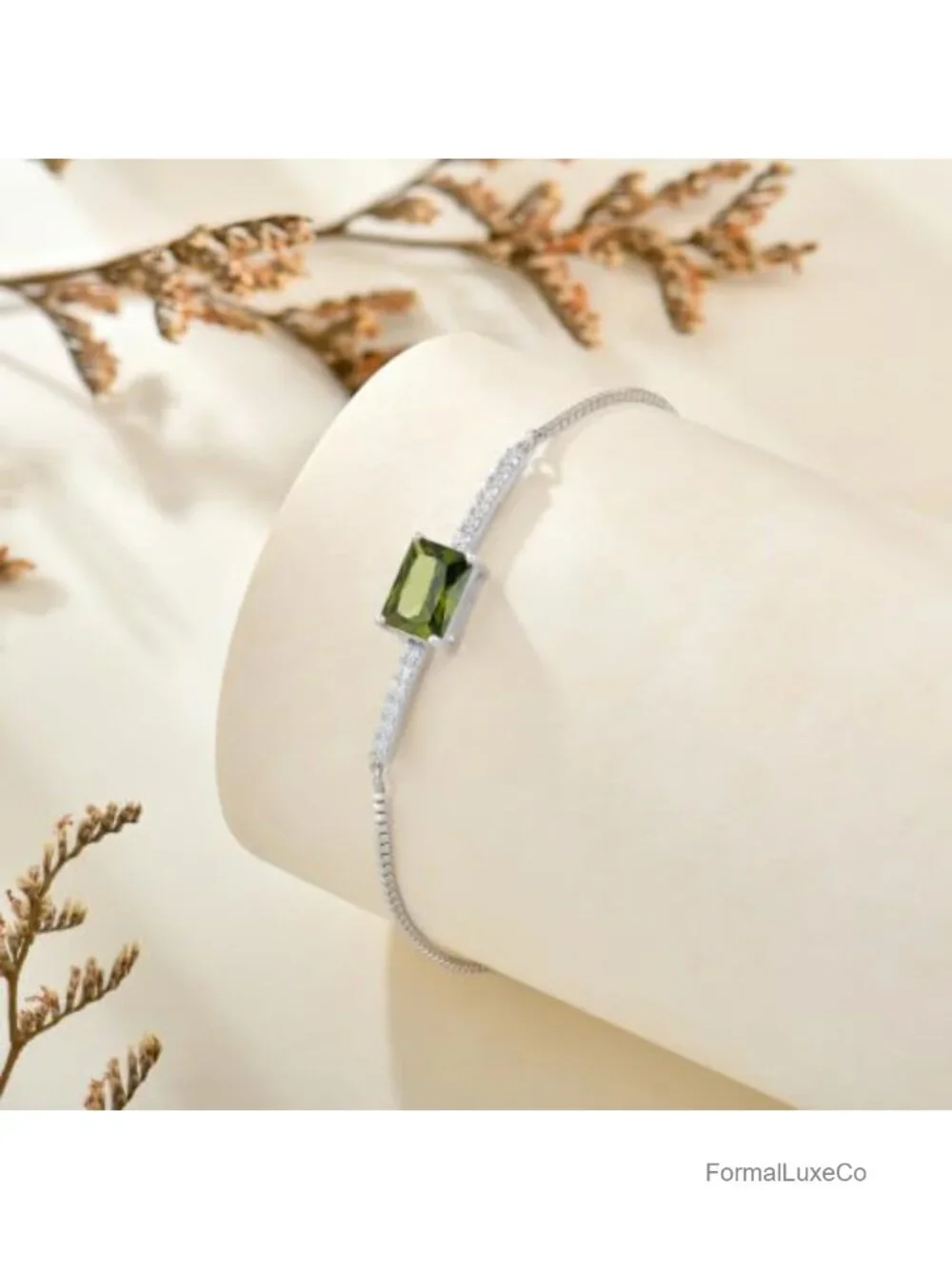 925 Sterling Silver Halo Rectangular Cut Cubic Zirconia Bracelet